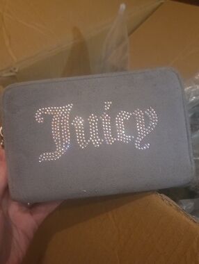 Juicy Couture Gray Rhinestone Logo Zip Wallet